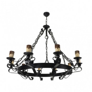 Distribuidor - Lâmpadas Diversas | Lâmpadas Rústicas | LAMPARA RUSTICA 10XE27 MEDIEVAL NEGRO REGX85X85 CM Ref: 1.505/10-NEGRO